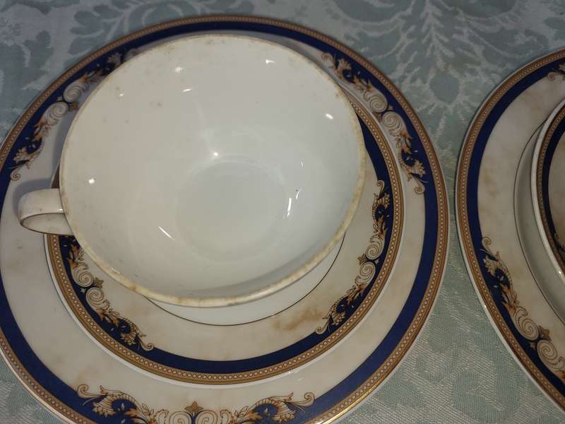 A VINTAGE ESCHENBACH PORZELLAN GERMANY BLUE TRIM TRIO SOLD AS IS