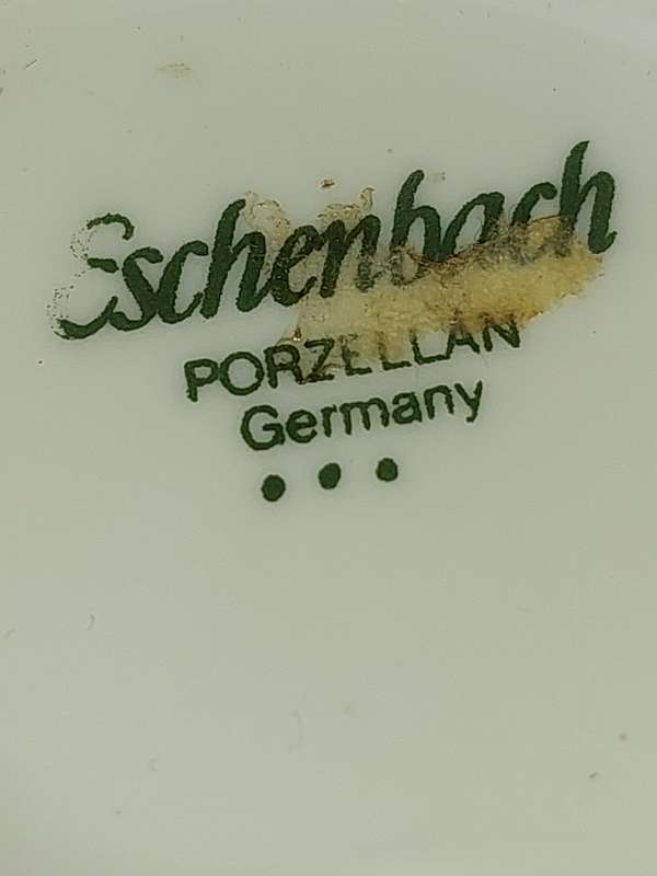 A VINTAGE ESCHENBACH PORZELLAN GERMANY BLUE TRIM TRIO SOLD AS IS
