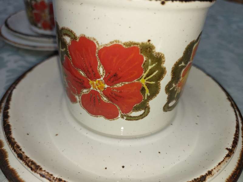 STONEHENGE Nasturtium ENGLAND TEA CUP MUGS SAUCERS STONEWARE Oven2Table Flower