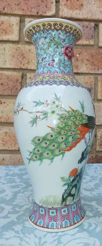 Chinese Famille Rose Vase Jingdezhen Mark  vase sold as is