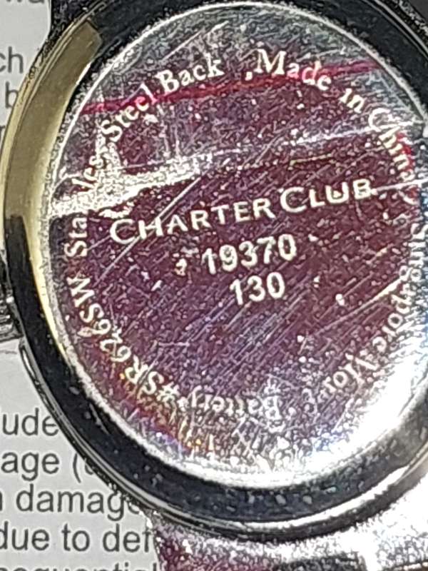 A LADIES CHARTER CLUB WATCH SERIAL NUMBER 19370 130 SOLD AS IS NOT TESTED