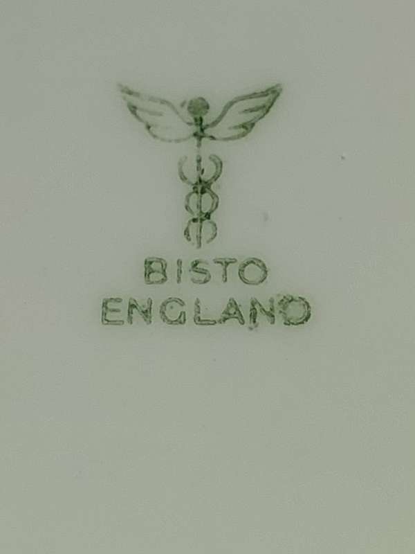 A COLLECTION OF FIVE BISTOL ENGLAND SERVING WARE TWO PLATTERS AND 3 SAUCERS , THE PLATTERS ARE 26X2