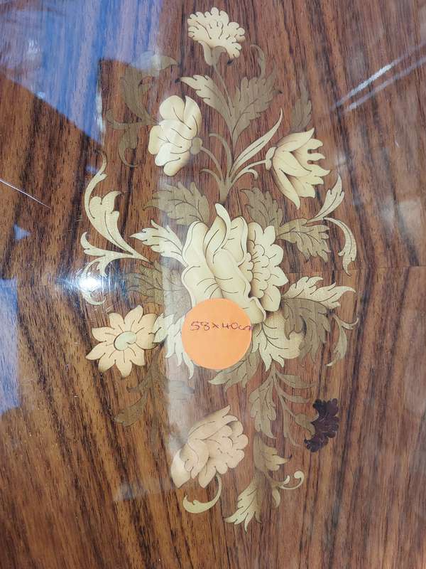 AN ITALIAN INLAY PAINT SERVING TRAY THAT NEEDS SOME RESTORATION WORK SOLD AS IS