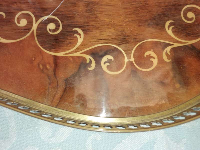 AN ITALIAN INLAY PAINT SERVING TRAY THAT NEEDS SOME RESTORATION WORK SOLD AS IS