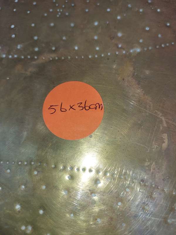 A VINTAGE HAND MADE BRASS ON COPPER RECTANGULAR SERVING TRAY SOLD AS IS