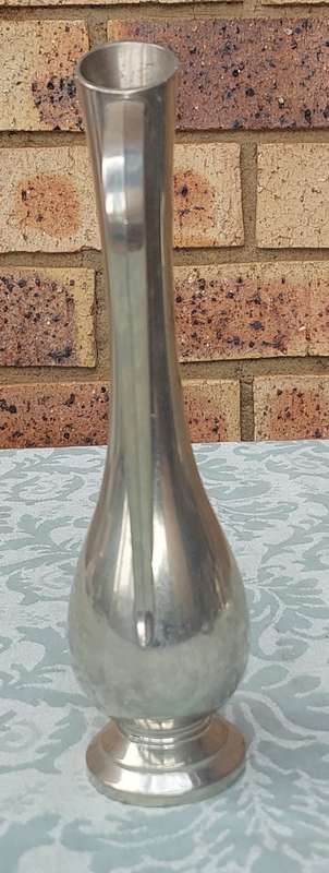 Vintage Les Etains Paris France Manoir Titre Legal Pewter Bud Vase 24 cms sold as is