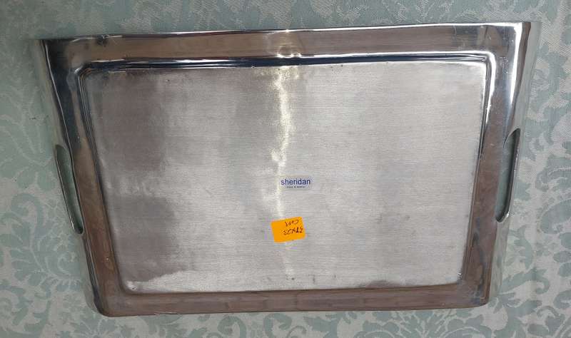 AN ART DECOR PEWTAL ALLOY BY SHEREDAN MADE IN MEXICO RECTANGULAR SERVING TRAY SOLD AS IS
