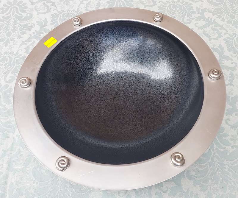 AN ART DECOR ALLOY ROUND SERVING PLATTER SOLD AS IS