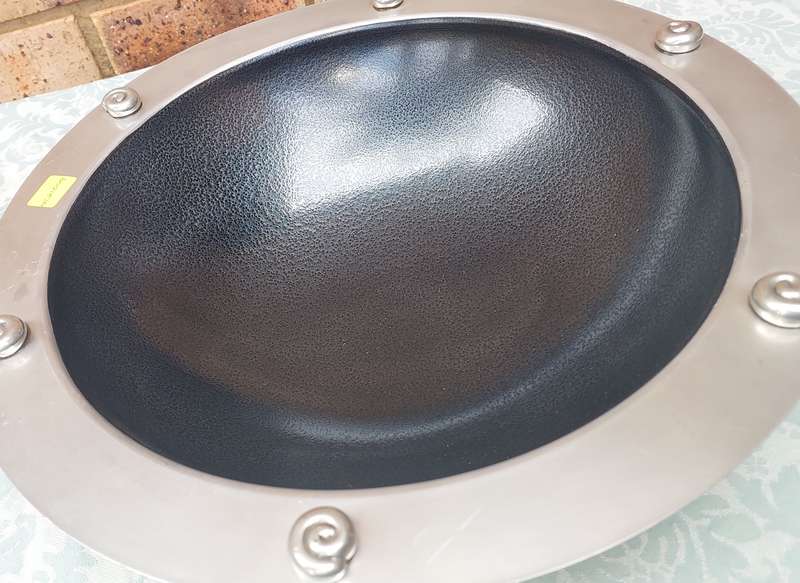 AN ART DECOR ALLOY ROUND SERVING PLATTER SOLD AS IS