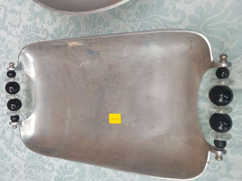 TWO ART DECOR ALLUMINIUM ALLOY CAROL BOYES STYLE SERVING PLATTERS SOLD AS IS