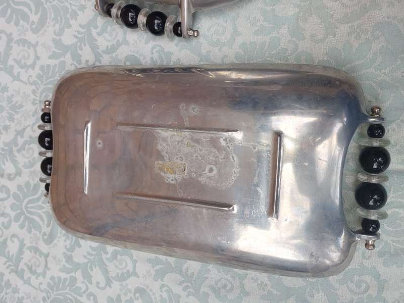 TWO ART DECOR ALLUMINIUM ALLOY CAROL BOYES STYLE SERVING PLATTERS SOLD AS IS