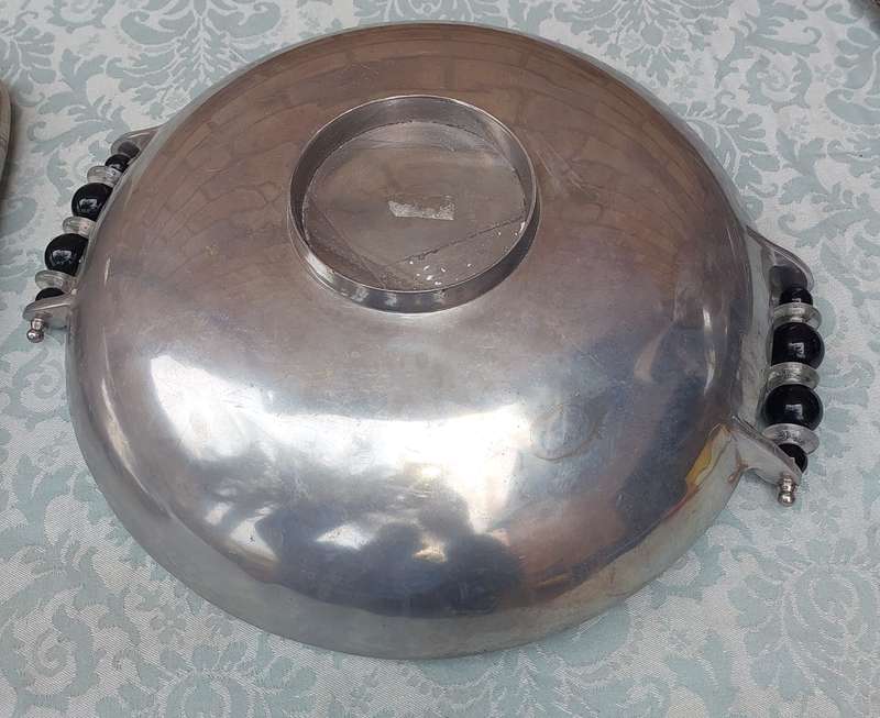 TWO ART DECOR ALLUMINIUM ALLOY CAROL BOYES STYLE SERVING PLATTERS SOLD AS IS
