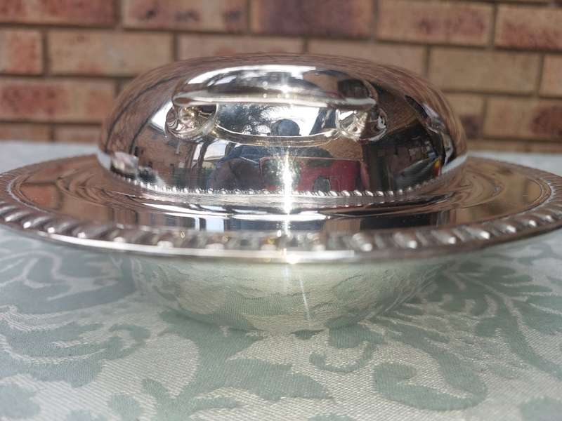 A BEAUTIFULL SILVER PLATED TUREEN SOLD AS IS