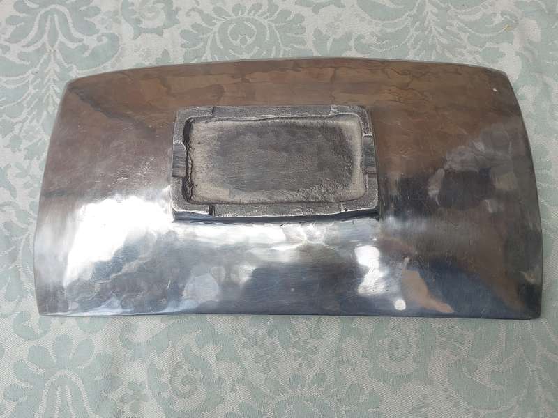 A VINTAGE HAND MADE PEWTER RECTANGULAR SERVING PLATTER MADE IN MEXICO SOLD AS IS