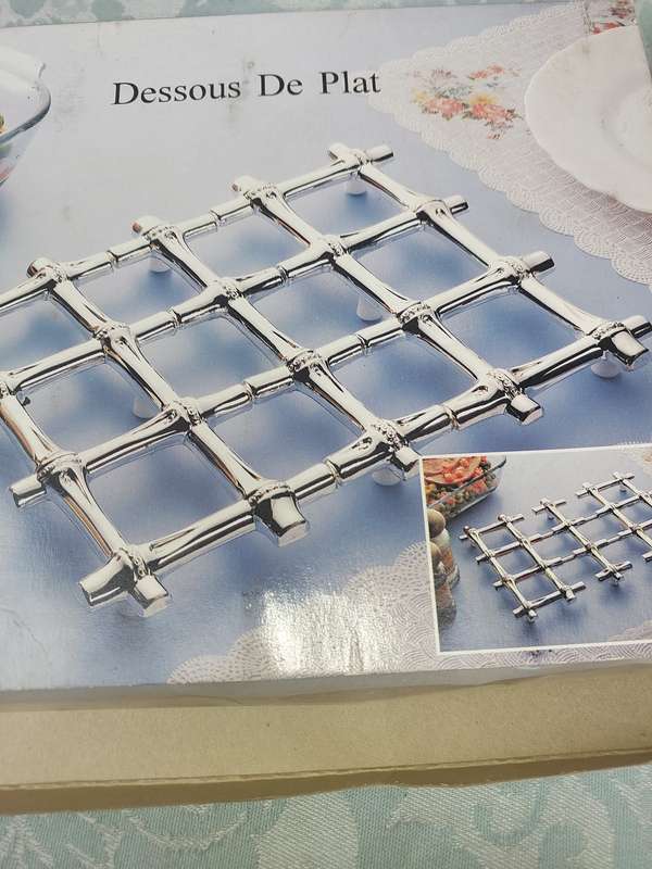 TWO VIRTUALLY BRAND-NEW BAMBO STYLE TRIVETS, SILVER-PLATED  SOLD AS IS