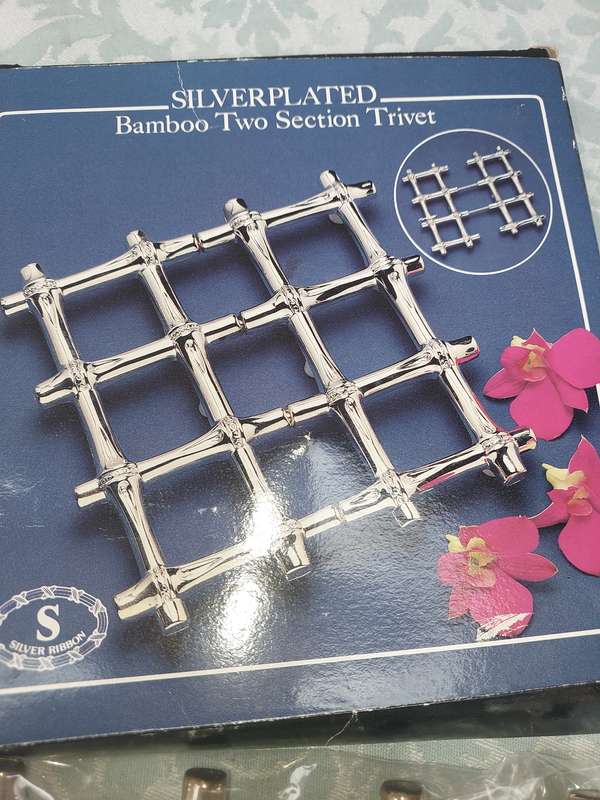 TWO VIRTUALLY BRAND-NEW BAMBO STYLE TRIVETS, SILVER-PLATED  SOLD AS IS