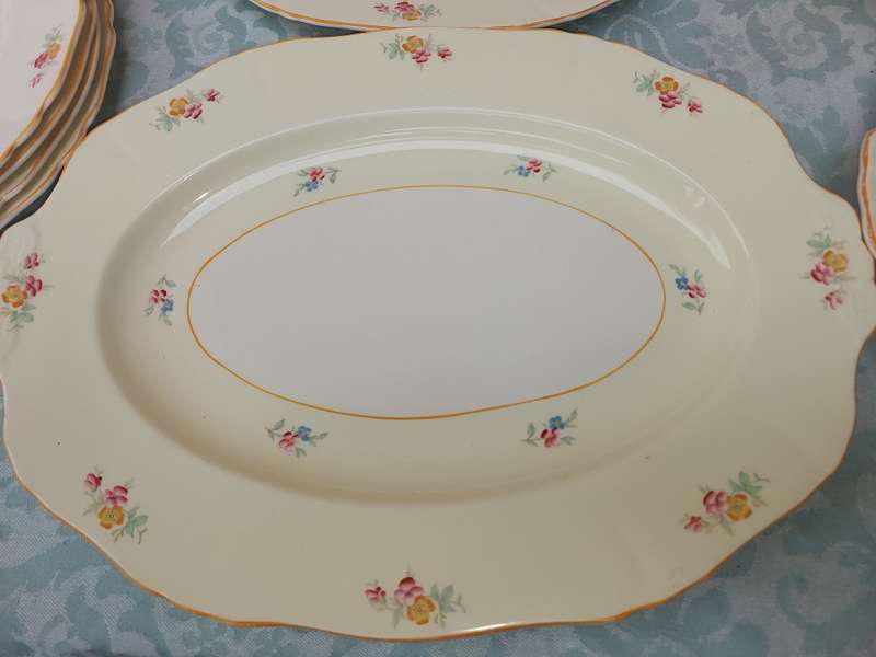 A VINTAGE OF WHITE WITH A FLORAL DESIGN DINNER SET BY ALFRED MEAKEN ENGLAND SOLD AS IS
