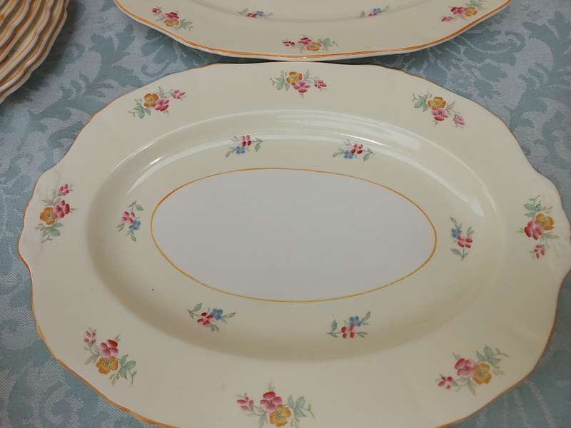 A VINTAGE OF WHITE WITH A FLORAL DESIGN DINNER SET BY ALFRED MEAKEN ENGLAND SOLD AS IS