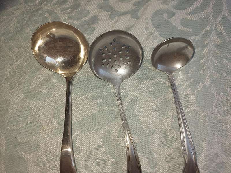A COLLECTION OF 3 SUGAR OR SAUCE LADLES SOLD AS IS