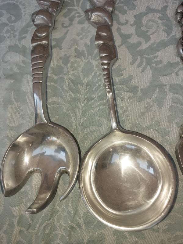 THREE SETS OF CAROL BOYES STYLE ALLOY SALAD LADLES SOLD AS IS