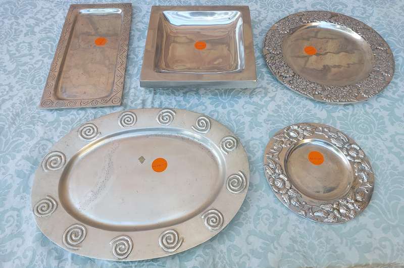 A VINTAGE COLLECTION ART DECOR PEWTHAL PLATTERS SOLD AS IS