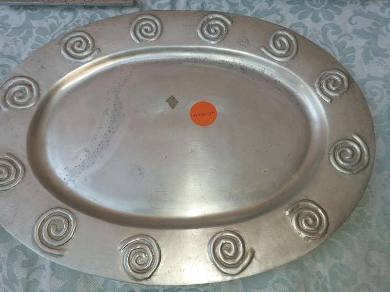 A VINTAGE COLLECTION ART DECOR PEWTHAL PLATTERS SOLD AS IS