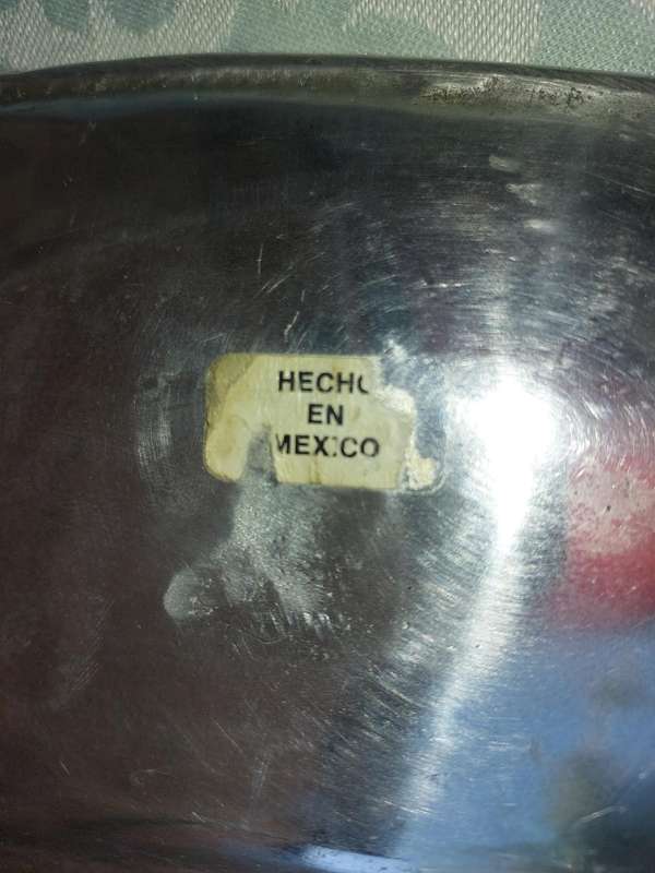 AN EXTRA LARGE FRUIT BOWL PEWTHAL MADE IN MEXICO BY HECHO SOLD AS IS