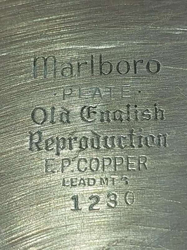 A VINTAGE MARLBORO PLATE OF ENGLISH REPRODUCTION E, P COPPER LEAR MT3  SERIAL NUMBER 1230 RECTANGULA