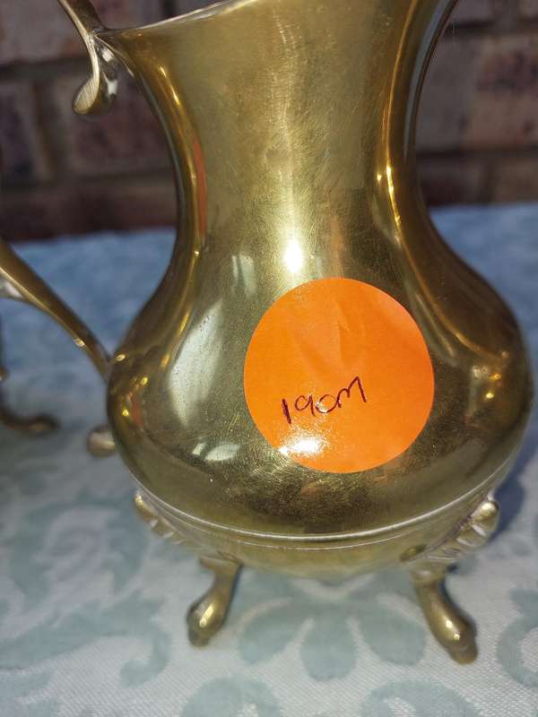 A SOLID VINTAGE BRASS TEA OR COFFEE SET HAND MADE SOLD AS IS