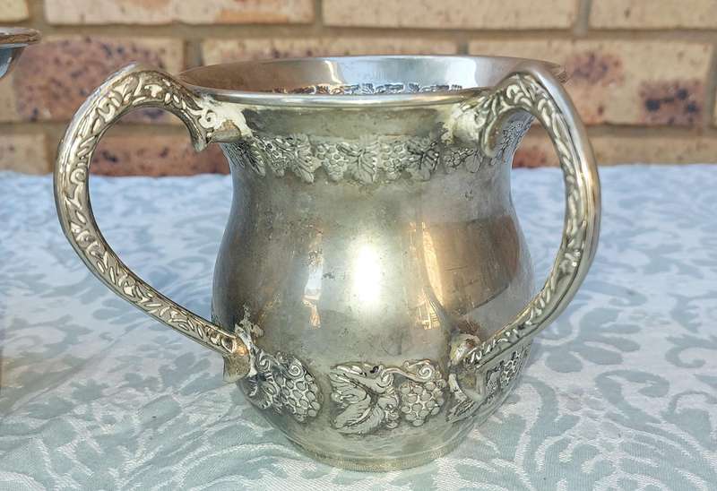 TWO VINTAGE KIDDUSH GOBLETS ONE WIYTH HEBREW TEXT SOLD AS IS