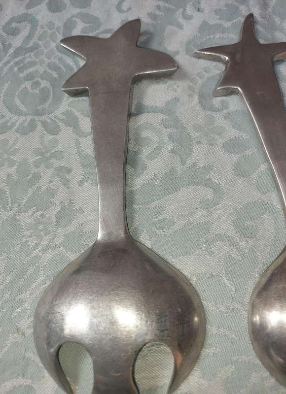 AN ART DECOR PEWTER SET SALAD LADELS SOLD AS IS