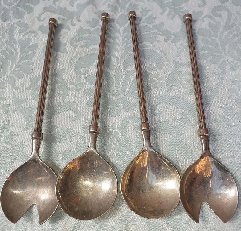 TWO VINTAGE SETS STAINLESS STEEL SALAD LADELS SOLD AS IS