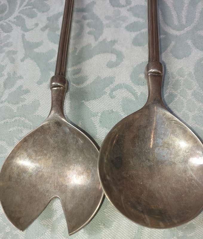 TWO VINTAGE SETS STAINLESS STEEL SALAD LADELS SOLD AS IS