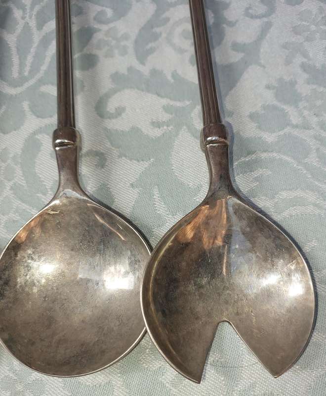TWO VINTAGE SETS STAINLESS STEEL SALAD LADELS SOLD AS IS