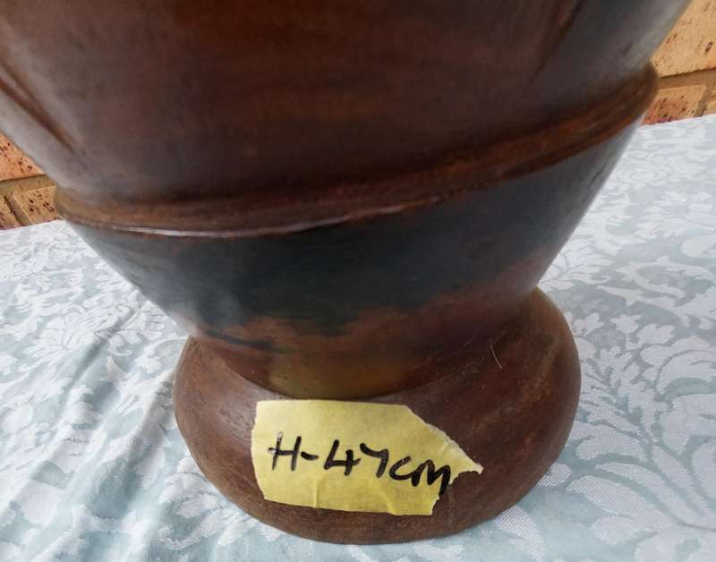 Genuine South African Hand Carved Hard Wood Two Faced Sculpture Tribal Bongo Drum