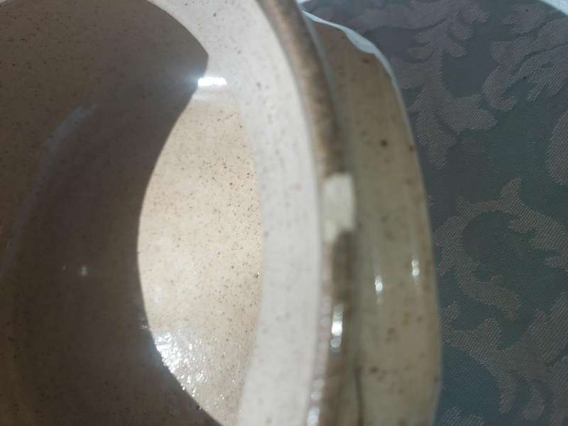 A VINTAGE BAKED CERAMIC SOUP TUREEN SOLD AS IS