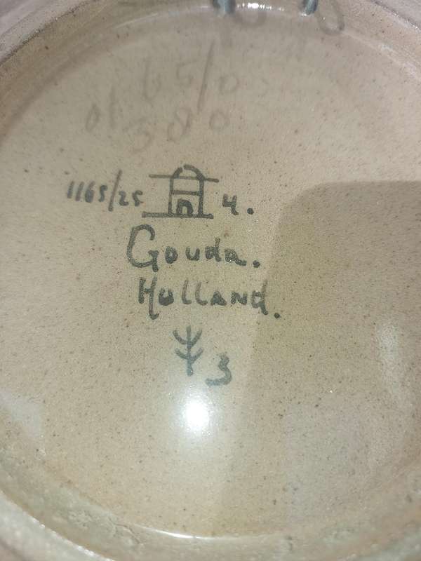 TWO RARE VINTAGE WALL PLAQUES BY GOUDA HOLLAND HAND MADE ART PLATES SOLD AS IS