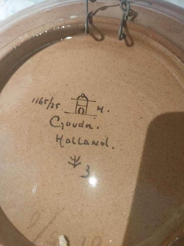 TWO RARE VINTAGE WALL PLAQUES BY GOUDA HOLLAND HAND MADE ART PLATES SOLD AS IS