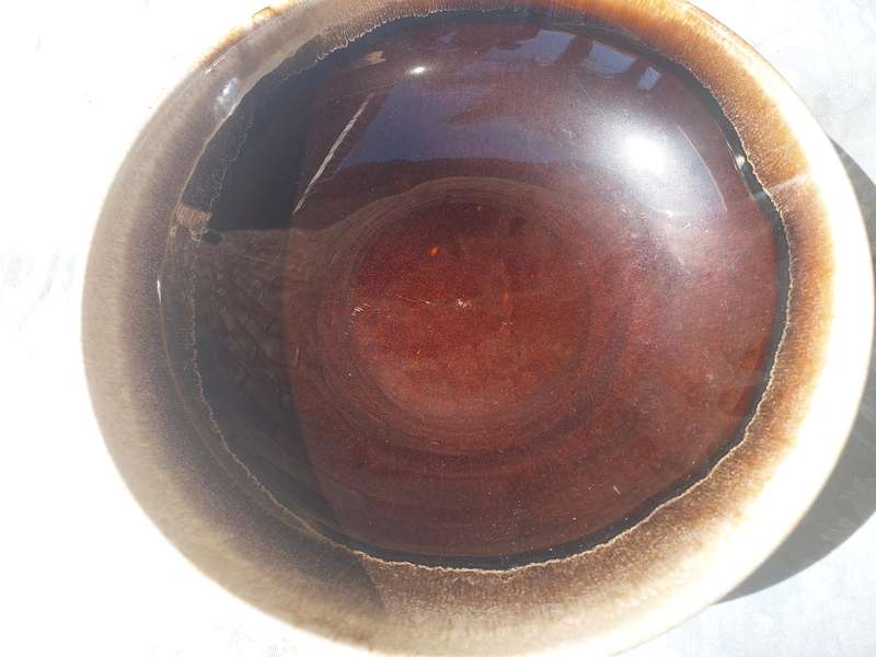 TWO ART DECOR CERAMIC GLAZED BAKED STONE WARE SERVING BOWLS SOLD AS IS