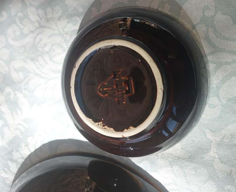 TWO ART DECOR CERAMIC GLAZED BAKED STONE WARE SERVING BOWLS SOLD AS IS