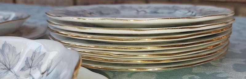 A vintage 1960s 16 piece Royal Albert England  Silver Maple collection sold as is