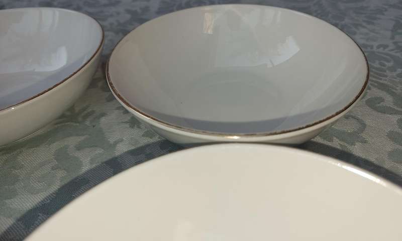 A RARE COLLECTION OF THOMAS GERMANY GOLD TRIM PORCELAIN DESERT BOWLS SOLD AS IS