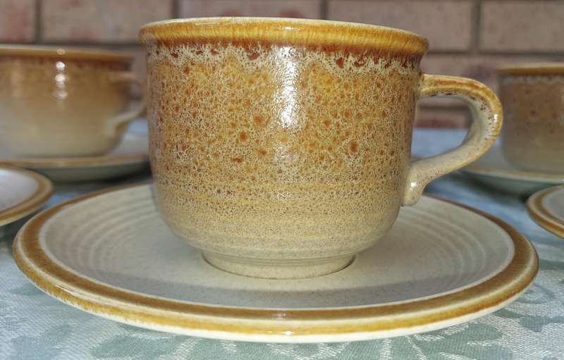 Vintage Mikasa Japan Natures Song C1050 Tea Cups & Saucer Frothy Beige Glaze