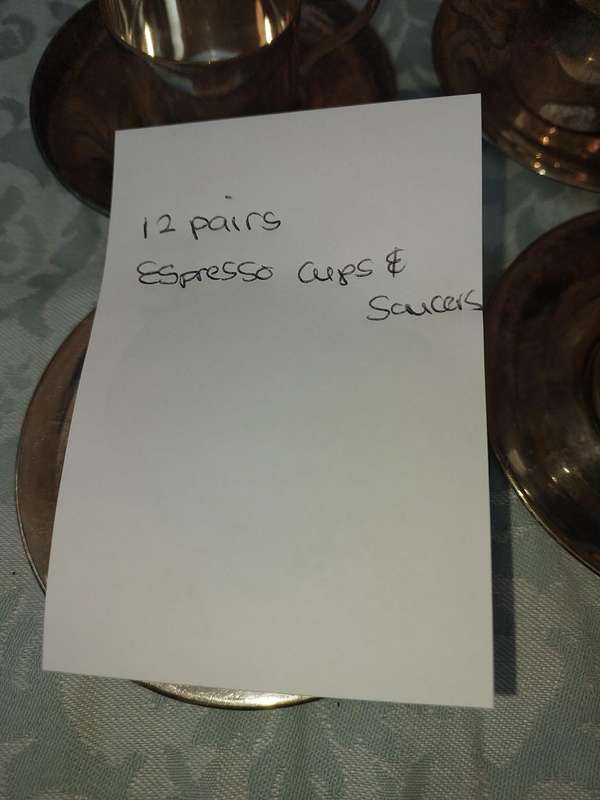 Vintage espresso set of 12 silver plated cups and saucers without  demitasse porcelain cups