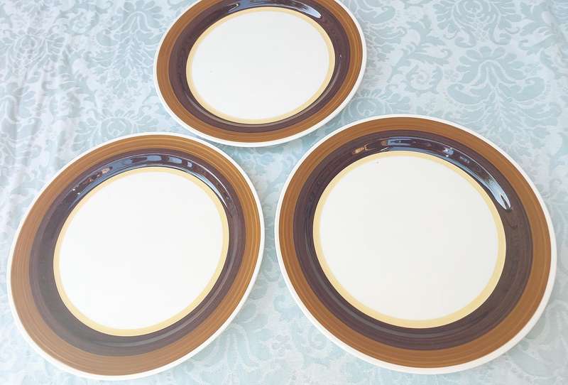 THREE NORITAKI CRAFTS STONE MAHOGANY PLATES SOLD AS IS
