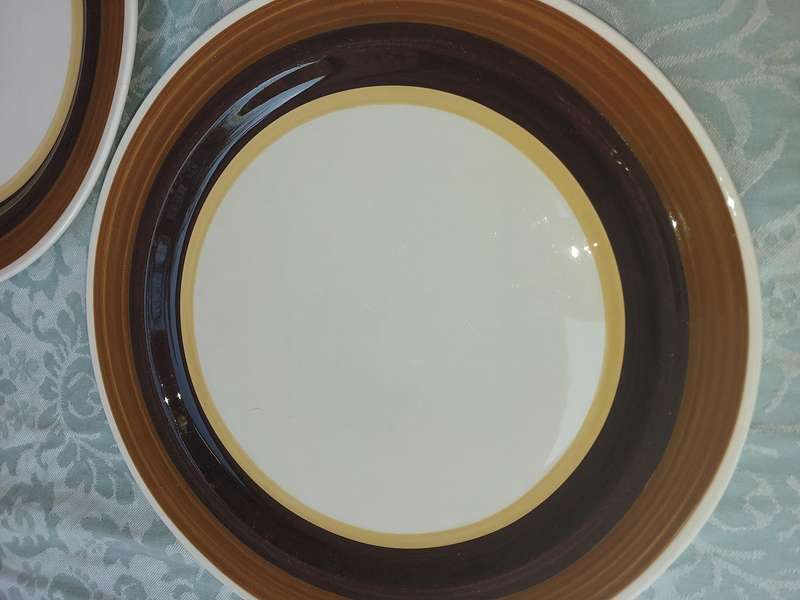 THREE NORITAKI CRAFTS STONE MAHOGANY PLATES SOLD AS IS