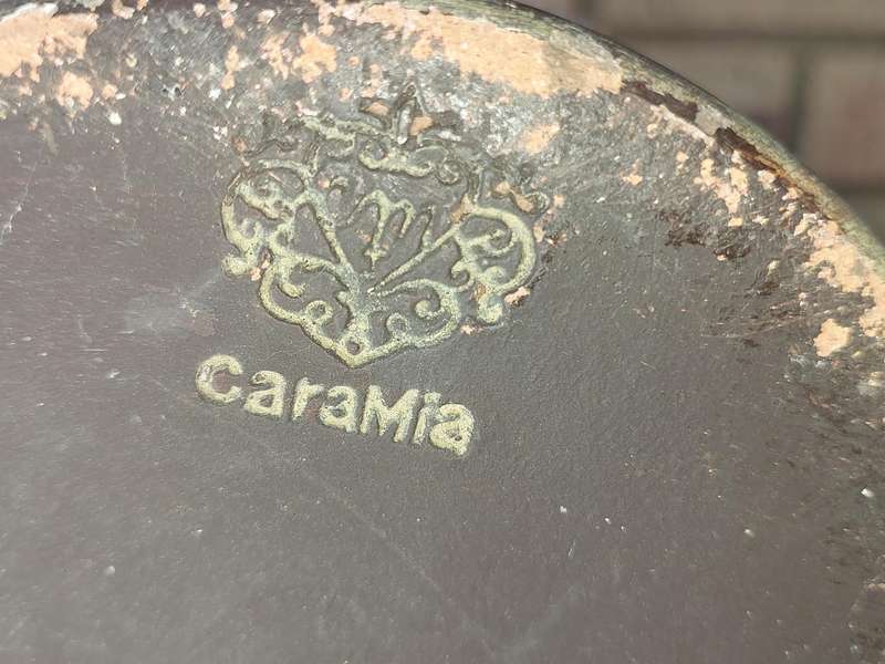 AN ANTIQUE CARAMIA STONE WARE STORAGE BOTTLE SOLD AS IS