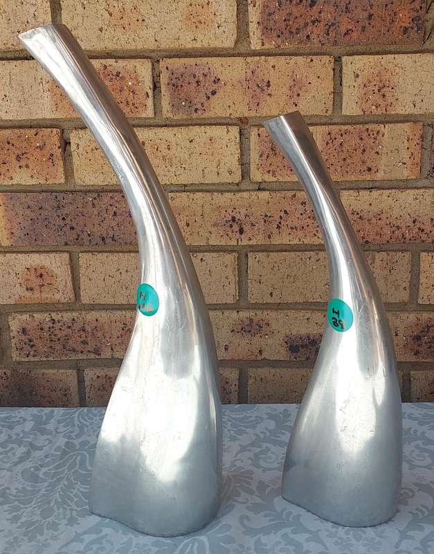 TWO ART DECOR PEWTHAL VASES SOLD AS IS