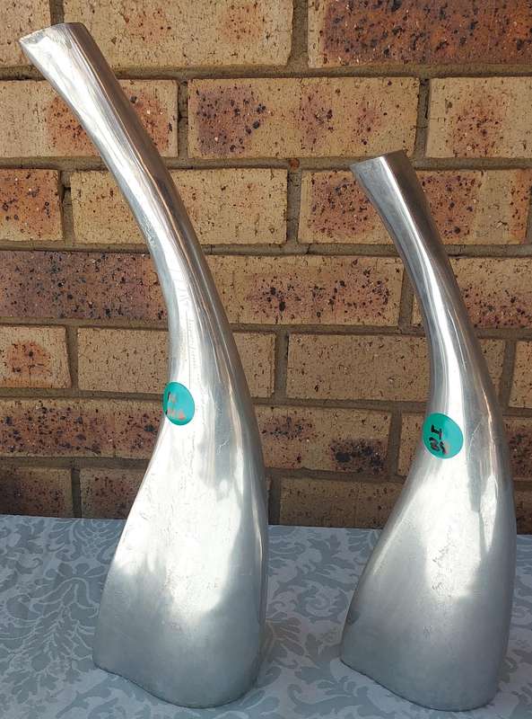 TWO ART DECOR PEWTHAL VASES SOLD AS IS