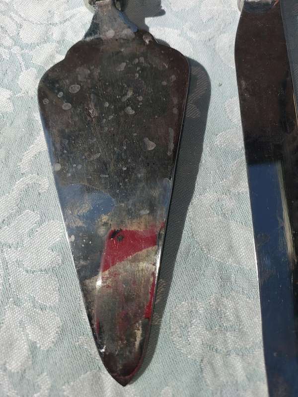AN ART DECOR CAKE CUTTING SET CUTLERY SOLD AS IS